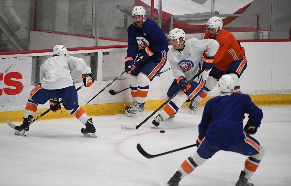 New York Islanders players, including center Mathew Barzal