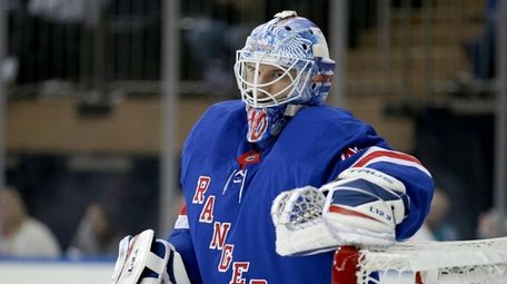 Rangers goalie Alexandar Georgiev (40) reacts after a