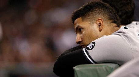 Gleyber Torres of the New York Yankees reacts