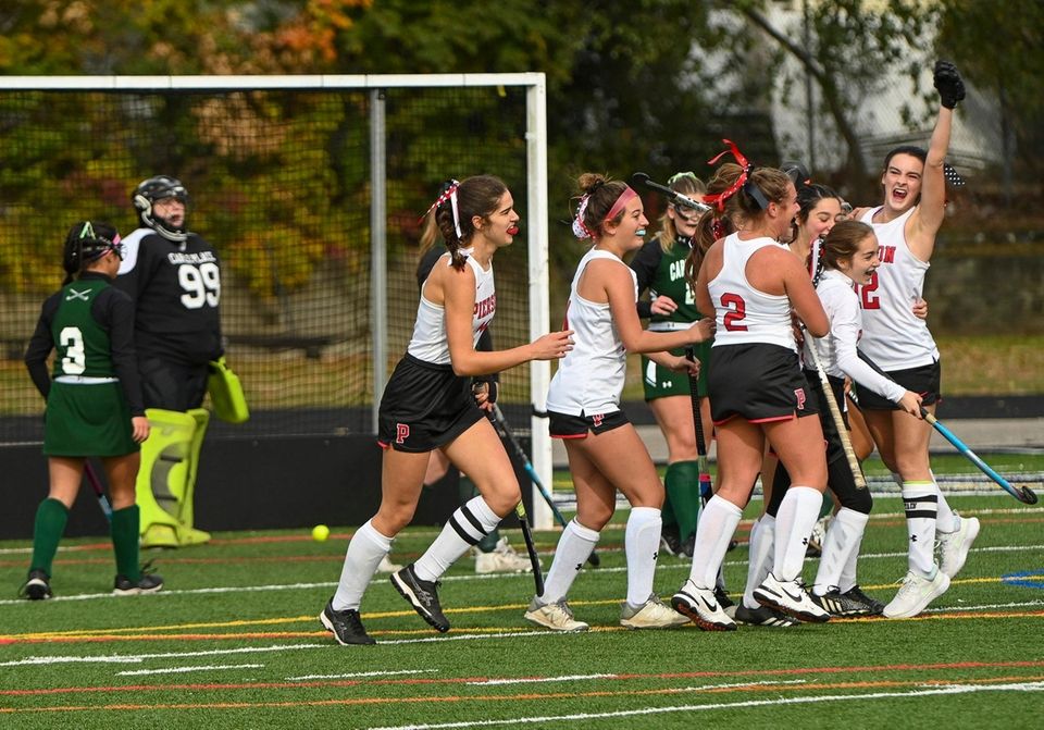 Pierson players celebrate after Caroline Canavan scored during