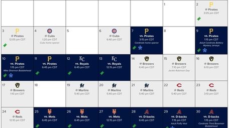 A screenshot of the St. Louis Cardinals' schedule
