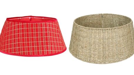 Left: This red plaid Christmas tree collar that's