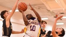 Rahleek Murray #10 of Central Islip drives to