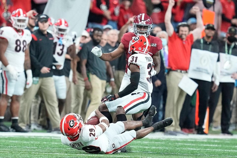 Georgia's Christopher Smith intercepts a pass during the