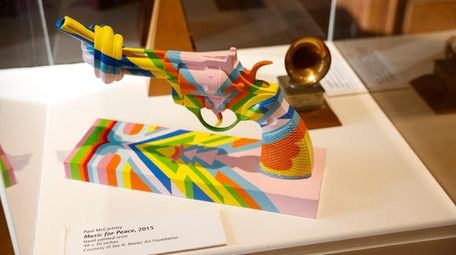 "Music for peace" is a colorful sculpture of