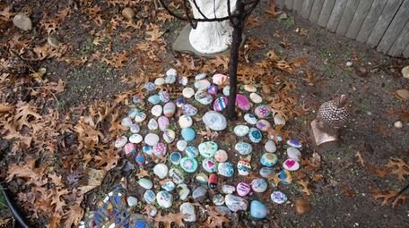 Stones that were decorated by people who attended