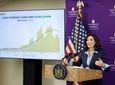 Hochul speaks at a briefing Friday in Albany.