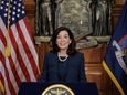 Gov. Kathy Hochul, seen presenting the budget, told
