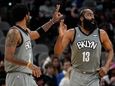 Nets guards James Harden and guard Kyrie Irving