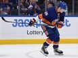 New York Islanders right wing Oliver Wahlstrom reacts