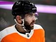 The Flyers' Keith Yandle looks on during a