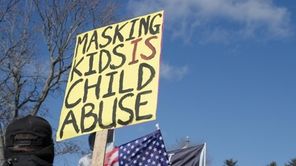 Hundreds protested the state mask mandate in Hauppauge