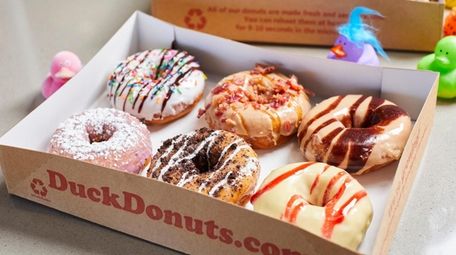 The signature assortment of donuts at Duck Donuts