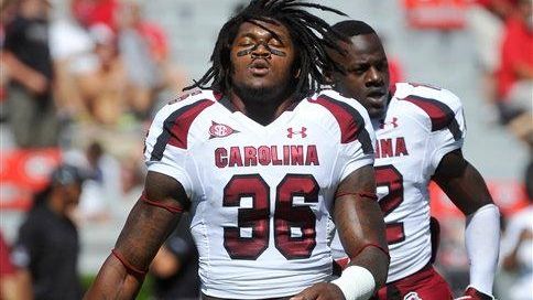 South Carolina safety D.J. Swearinger warms up before