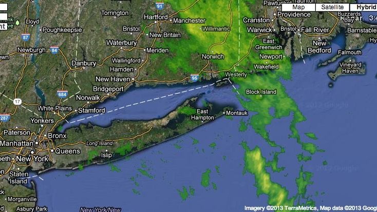 A radar image shows rain in and around