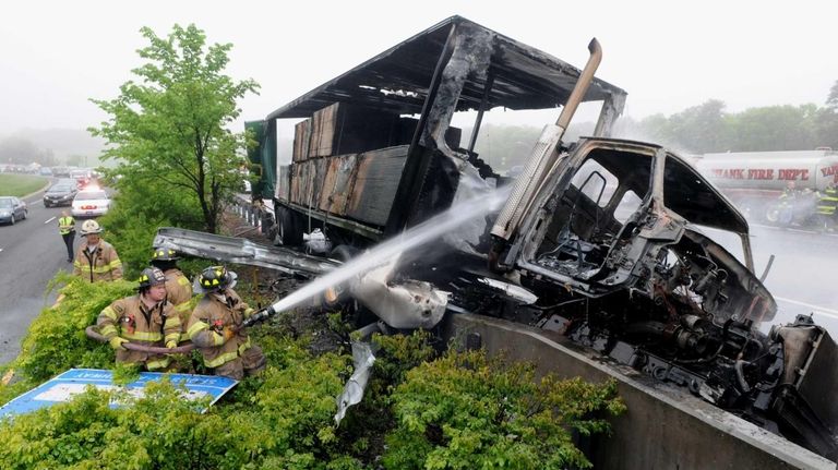 Fiery truck crash closes eastbound LIE | Newsday