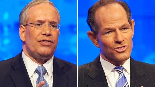 Scott Stringer, left, and Eliot Spitzer.