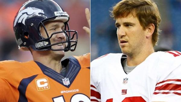 This composite image shows Denver Broncos quarterback Peyton