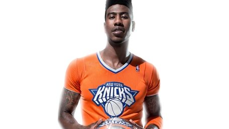 Iman Shumpert models the Knicks' special jersey for
