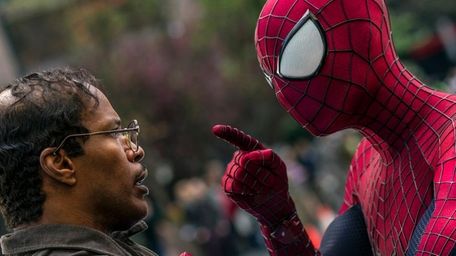 Jamie Foxx, left, and Andrew Garfield as Spider-Man