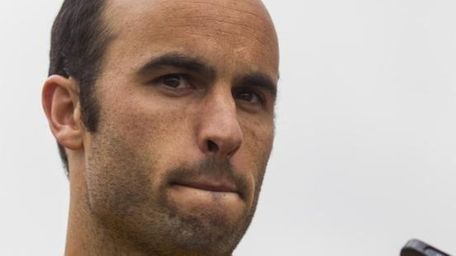 Los Angeles Galaxy forward Landon Donovan talks to