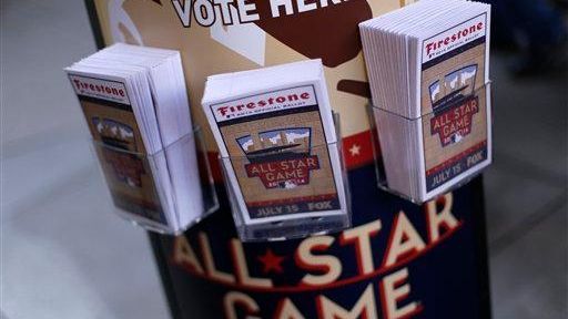 A kiosk of MLB All-Star ballots sits inside