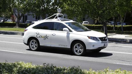 A Google self-driving car goes on a test