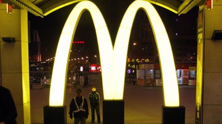 A giant logo of fast food restaurant McDonald's