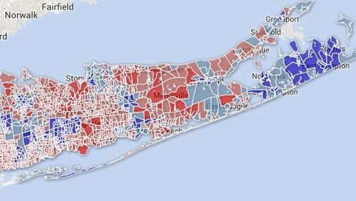This map shows the Long Island election districts