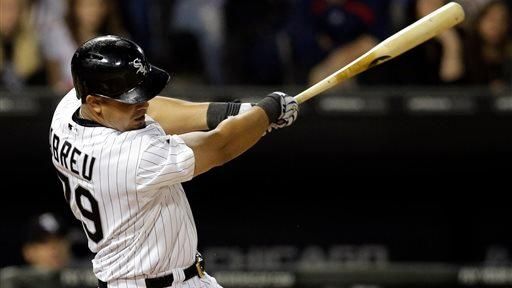 The Chicago White Sox's Jose Abreu hits a