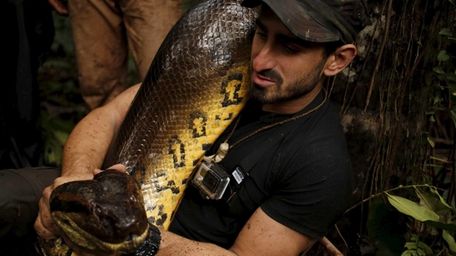 Paul Rosolie with snake in Discovery Channel's 