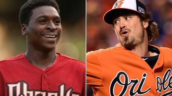 This composite images shows shortstop Didi Gregorius, left,