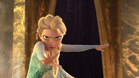 Elsa on the balcony of her castle in