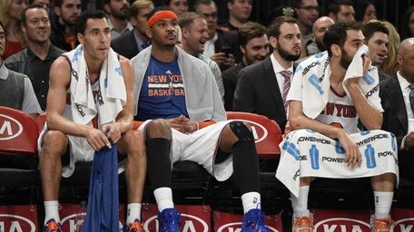 Knicks guard Pablo Prigioni, forward Carmelo Anthony and