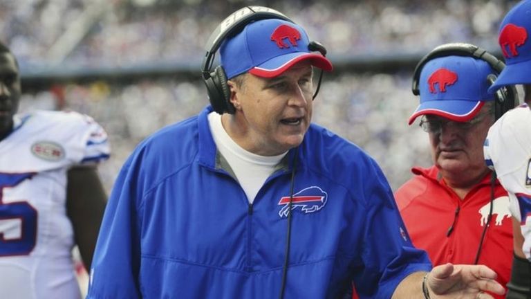 Buffalo Bills head coach Doug Marrone talks to